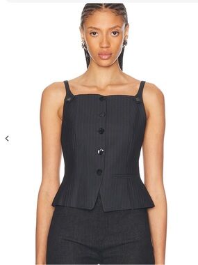 GANNI Suting Vest Top Black Pin Stripe Size 36 (4)